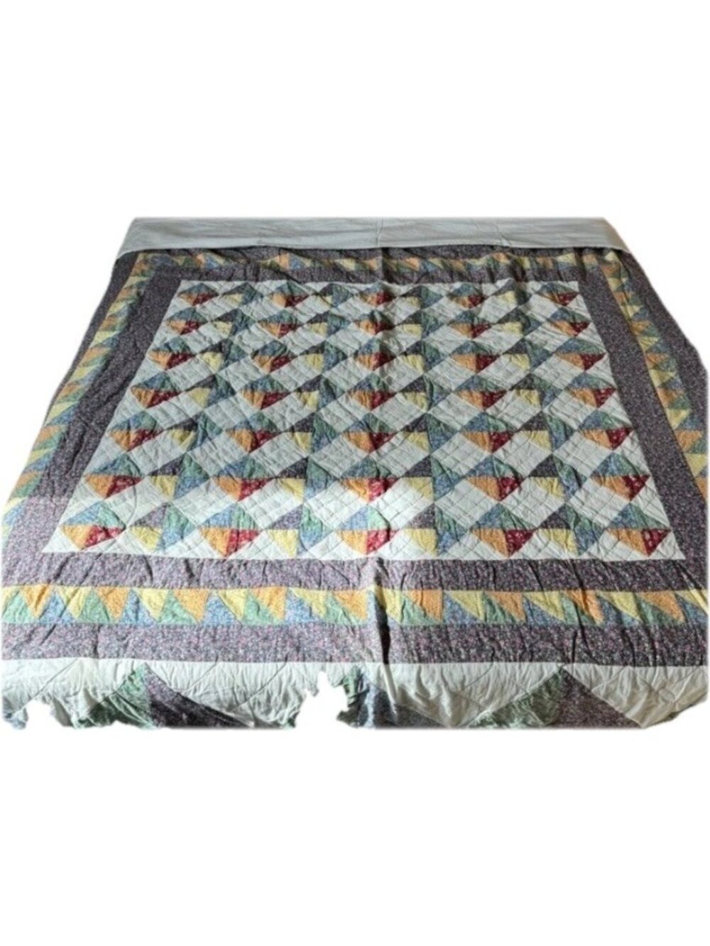 Vtg 80s  Bedspread Machine  Pieced Quilted  Patchwork 86X 88 Quilt  cottage Read